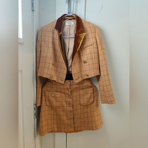 JNSQ tweed Crop top suit set with velvet collar